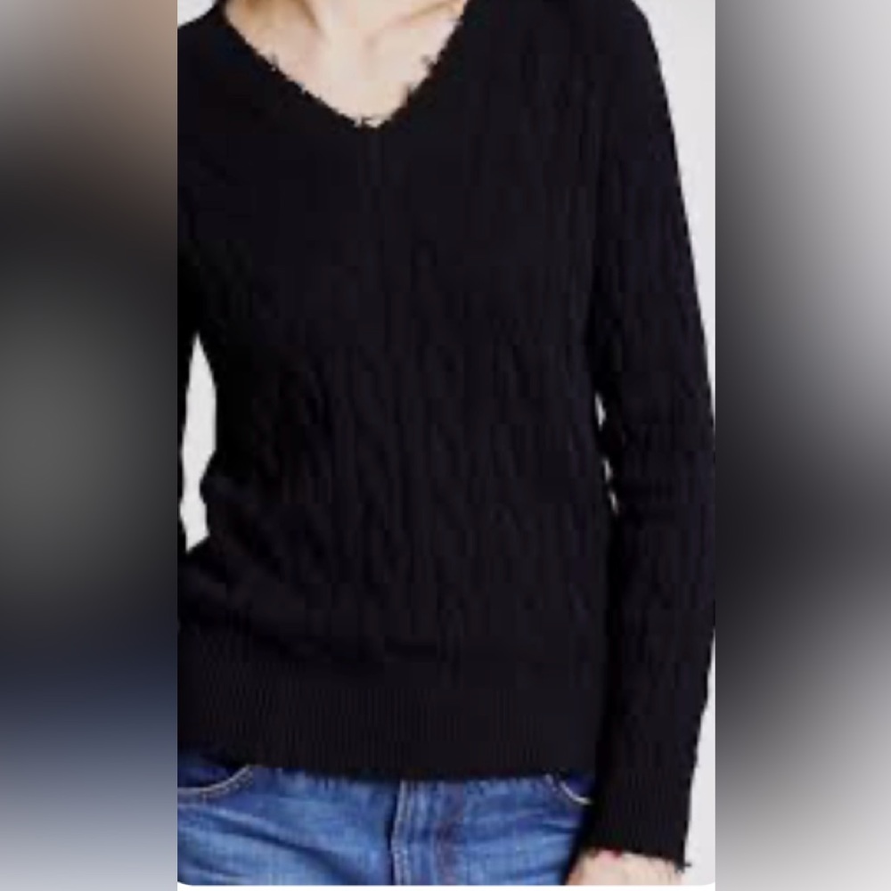 Blue & Cream black  Knit Sweater with raw edges XS